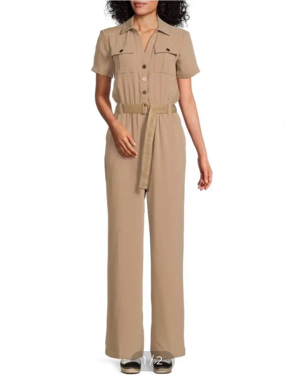 NWT Karl Lagerfeld Short-Sleeve Belted Utility Jumpsuit